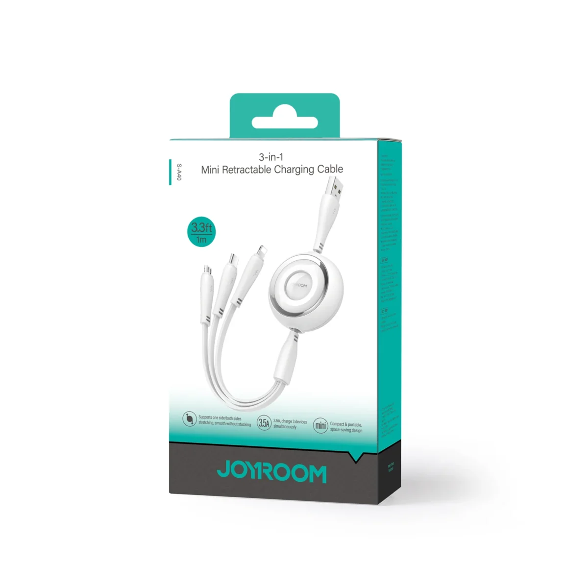 JOYROOM S-A40 Colorful Series 3-in-1 mini Retractable Charging Cable 1m - Image 3